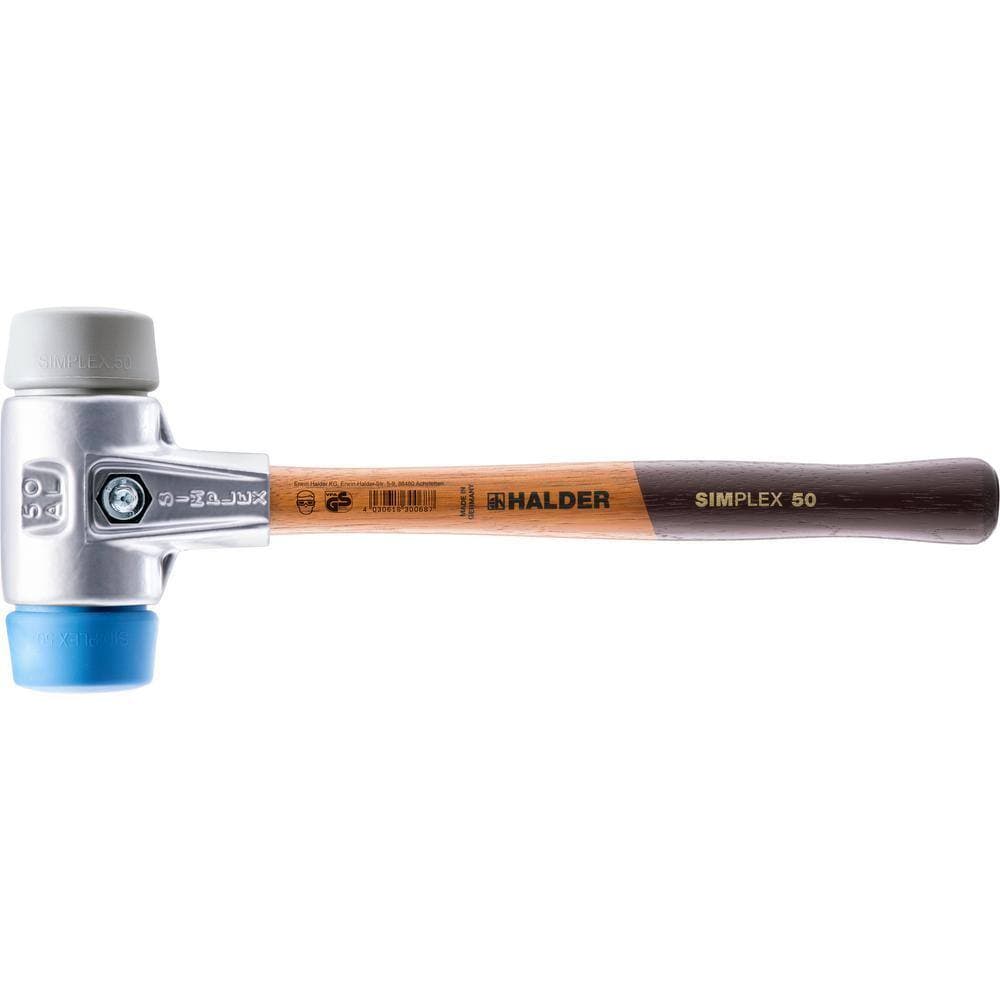 Unbranded 7 oz. Mallet with Lightweight Aluminum Housing, Acacia Hardwood Handle, Grey and Soft Blue Rubber Faces