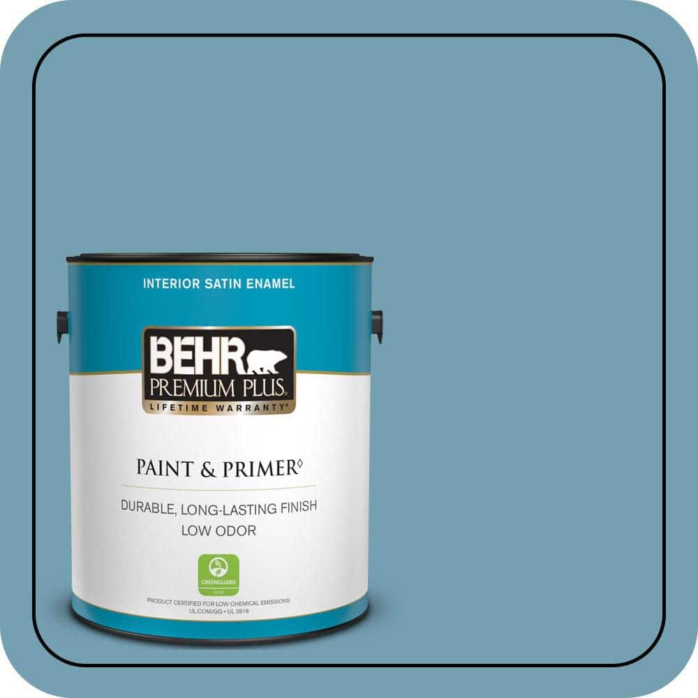 BEHR PREMIUM PLUS 1 gal. #S480-4 Saga Blue Satin Enamel Low Odor Interior Paint & Primer