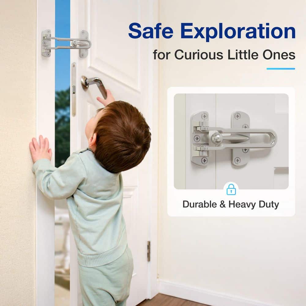 WINSOON Swing Bar Silver Security Door Guard Hinged Bar Door Lock Latch Secondary Security Lock for Door (2)