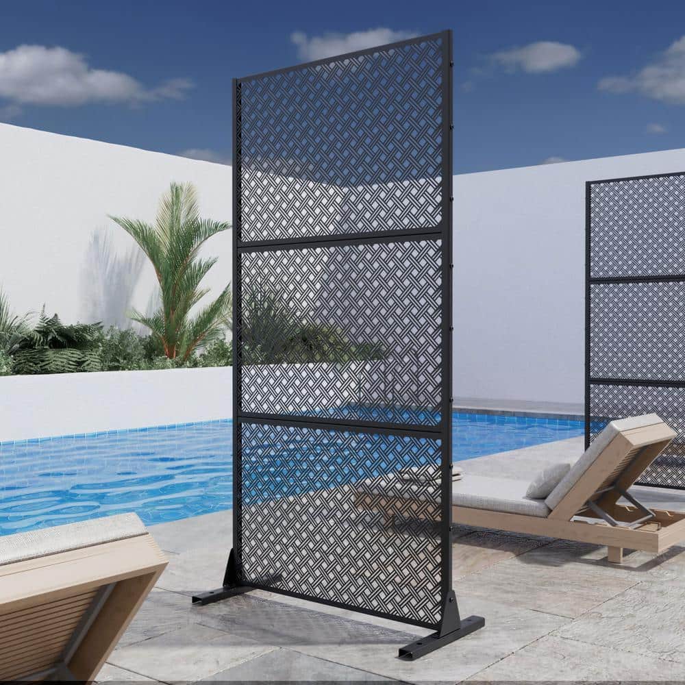Lirago 72 in. H x 35 in. W Black Outdoor Metal Privacy Screen Garden Fence Woven Pattern Wall Applique (2)
