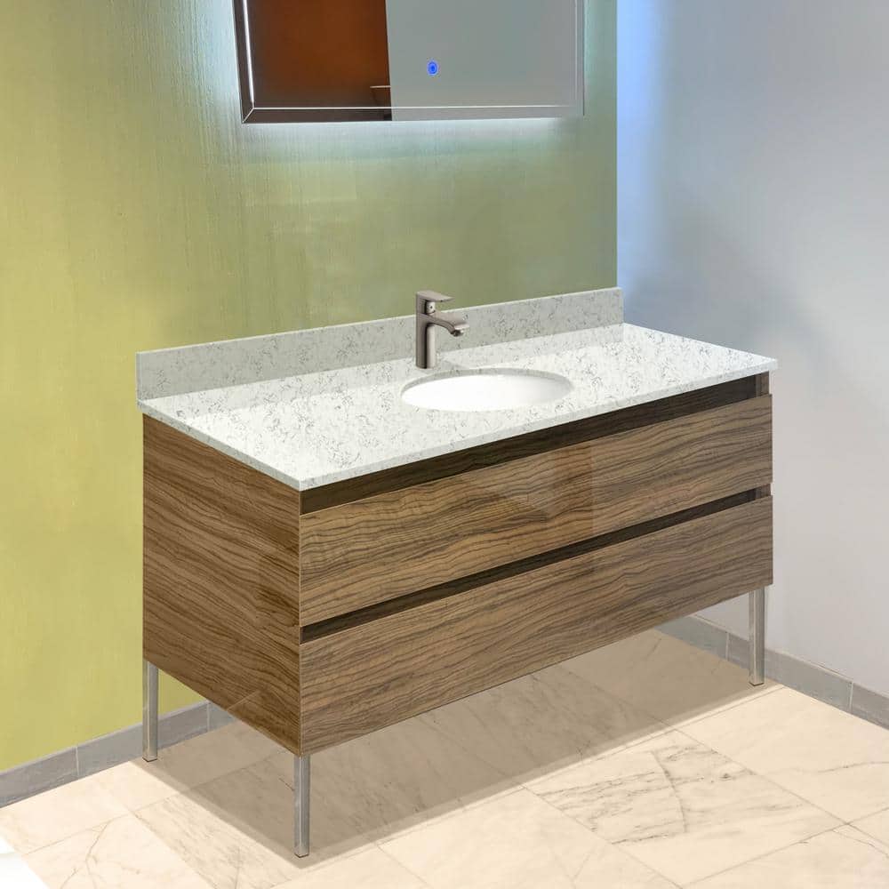 Transolid Silestone 43.5 in. W 22.25 in. D Quartz White Round Single Sink Vanity Top (2)