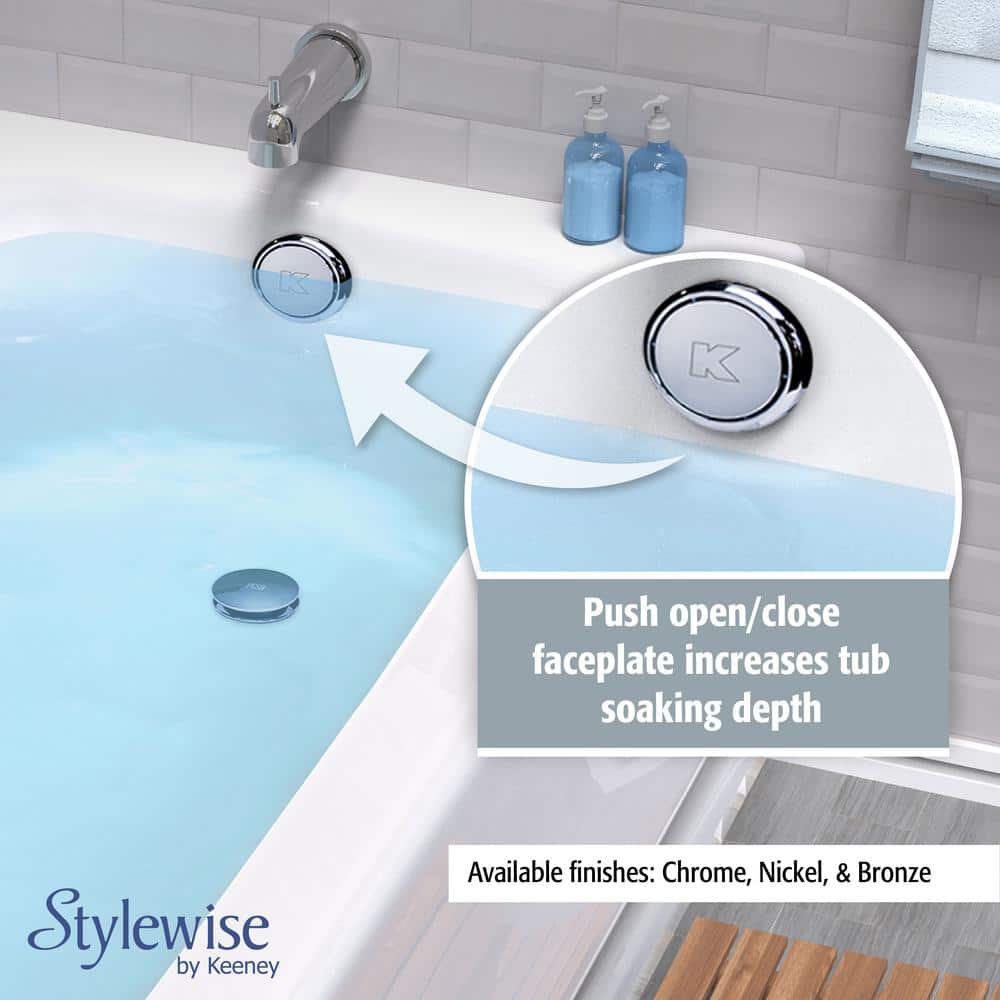 KEENEY Foot Lok Stop Full Soak Bath Waste and Overflow Tub Drain in Brushed Nickel (3)
