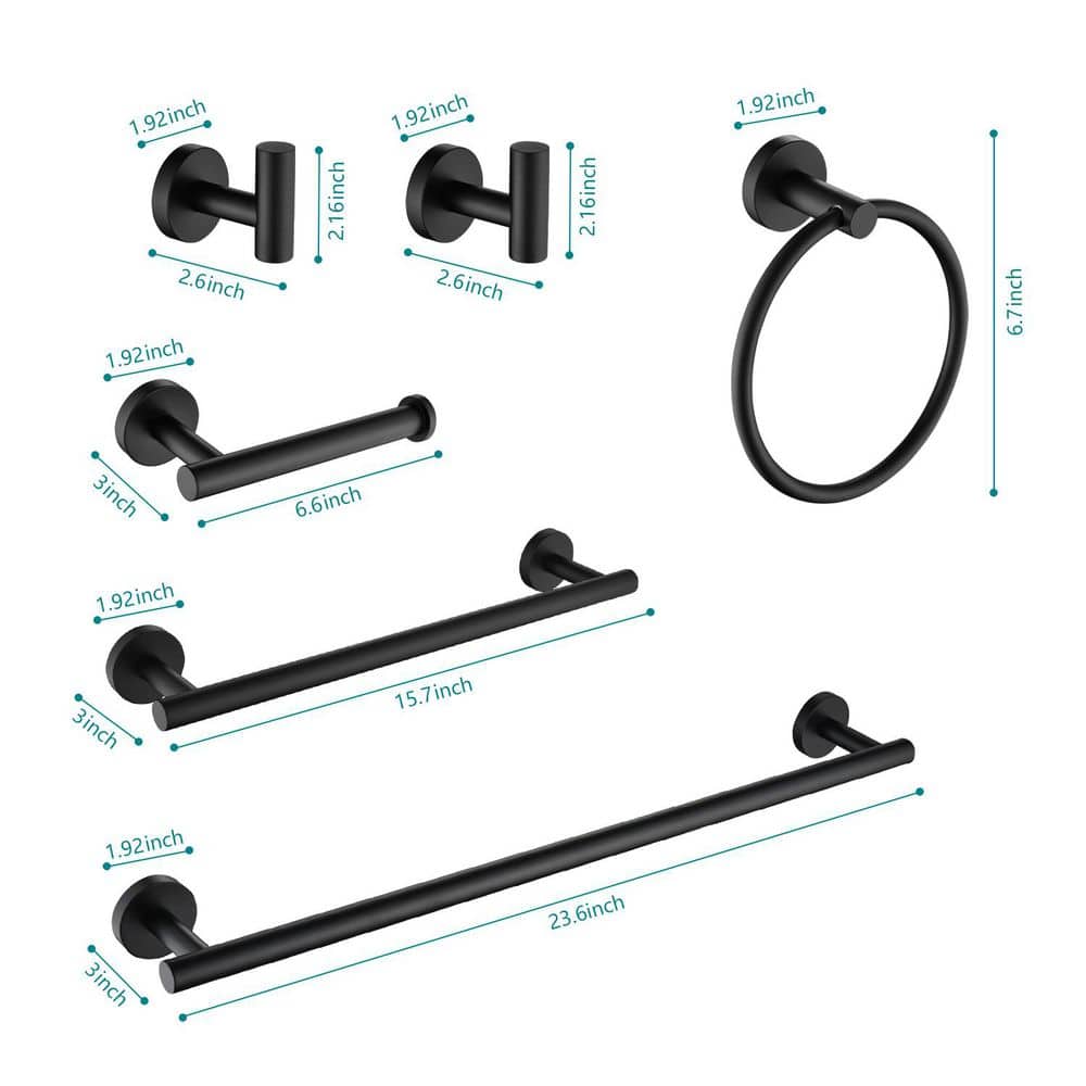 Unbranded 6-Piece Wall Mounted Stainless Steel Bathroom Towel Rack Set in Matte Black (2)