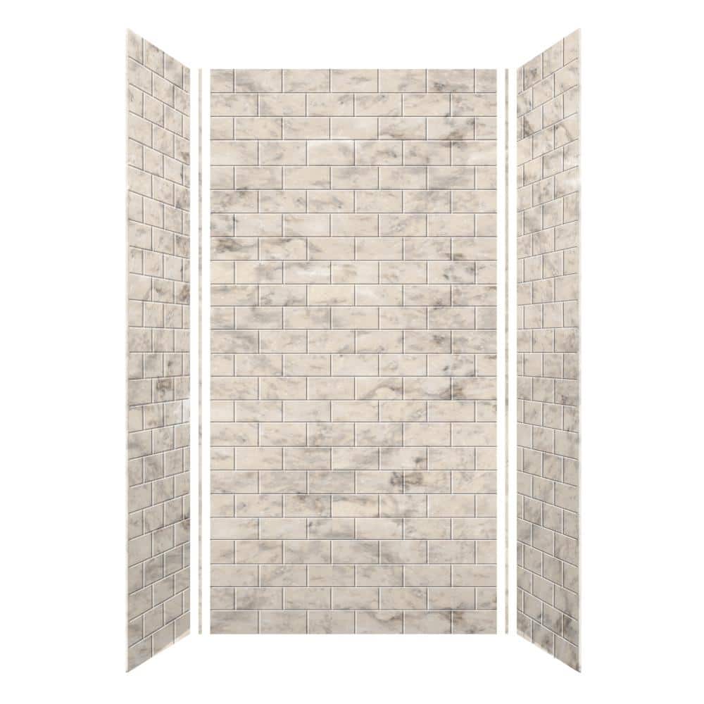Transolid SaraMar 36 in. x 48 in. x 96 in. 3-Piece Easy Up Adhesive Alcove Shower Wall Surround in Sand Creme (2)