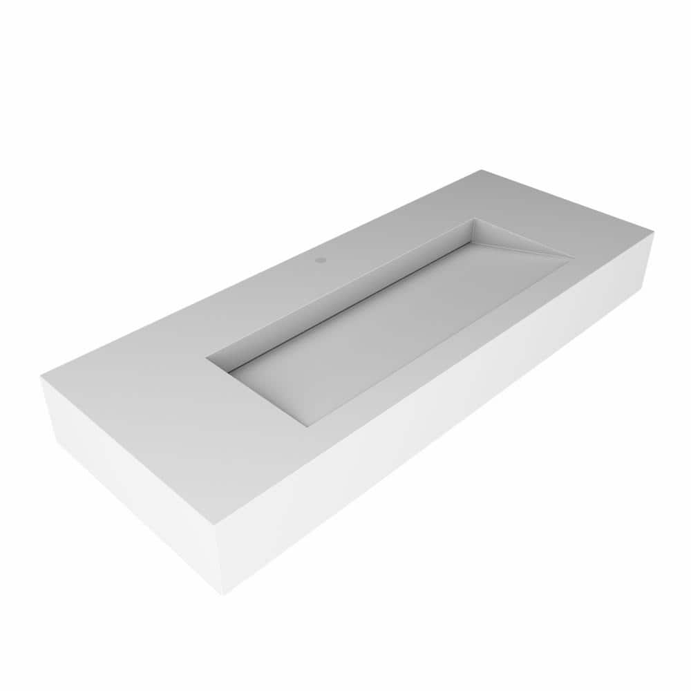 castellousa Pyramid 48 in. Wall Mount Solid Surface Single-Basin Rectangle Bathroom Sink in Matte White (2)