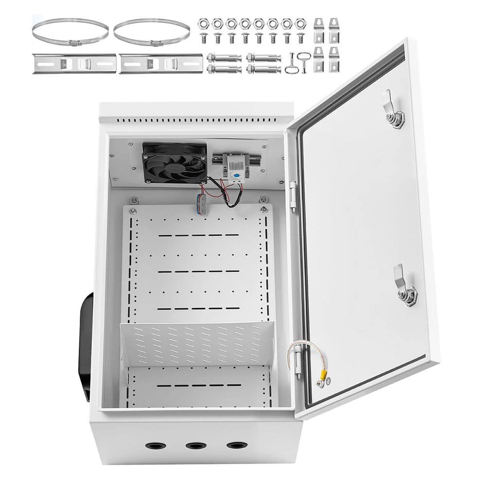 SVOPES Outdoor Electrical Box, IP65 Rated Waterproof Cold-Rolled Steel Junction Box with Fan & Thermostat, 24 x 16 x 12 in. (1)