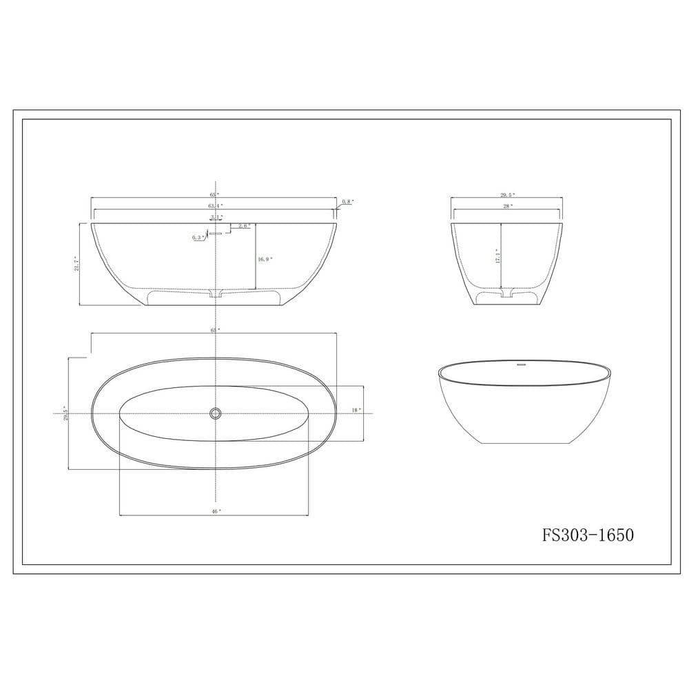 Unbranded 65 in. x 30 in. Soaking Bathtub with Center Drain in White and Green (2)
