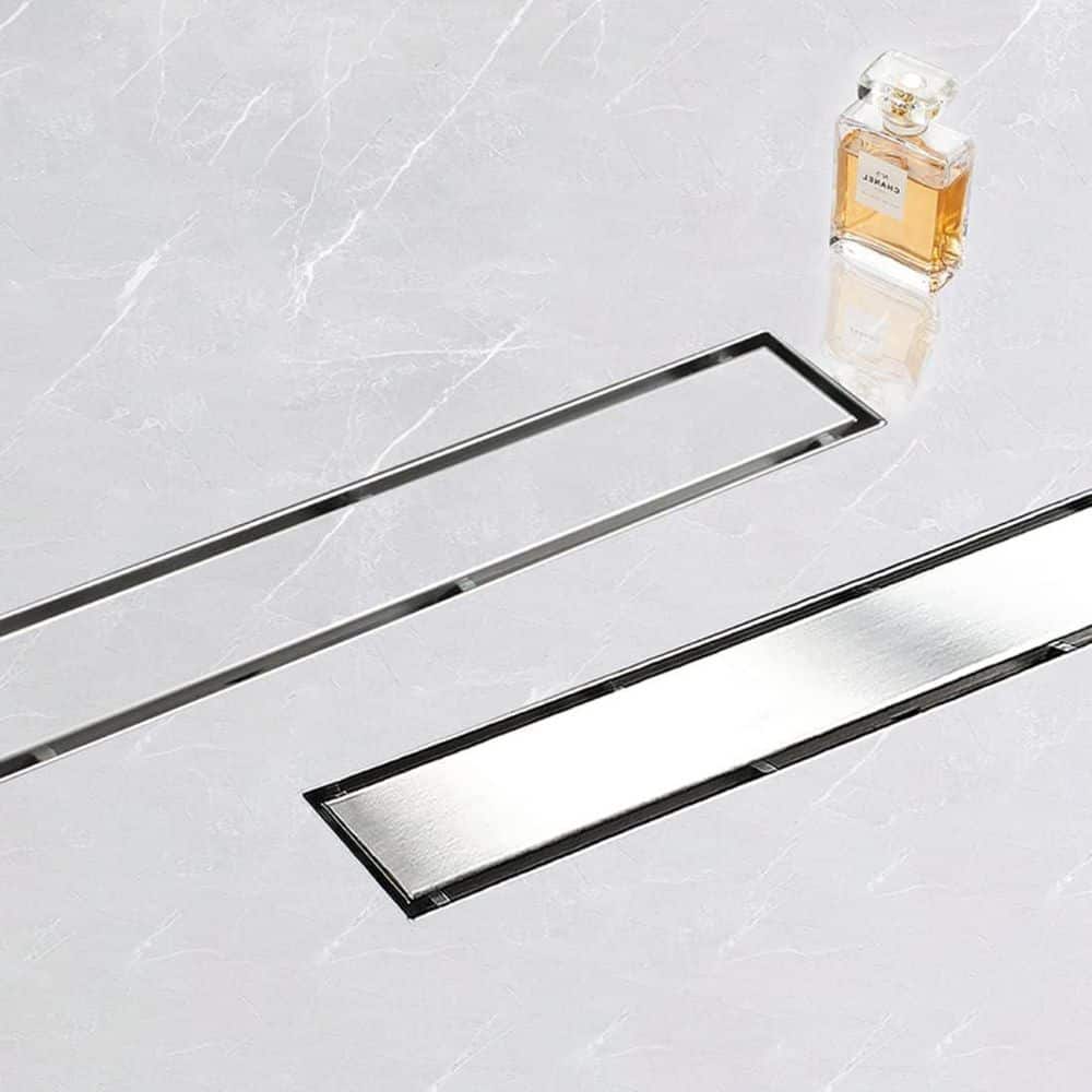 Numhew 18 in. Drain with Tile Insert 2-in-1 Panel, Brushed Stainless Steel Shower Floor Drain, Linear Drain with Hair Strainer (2)