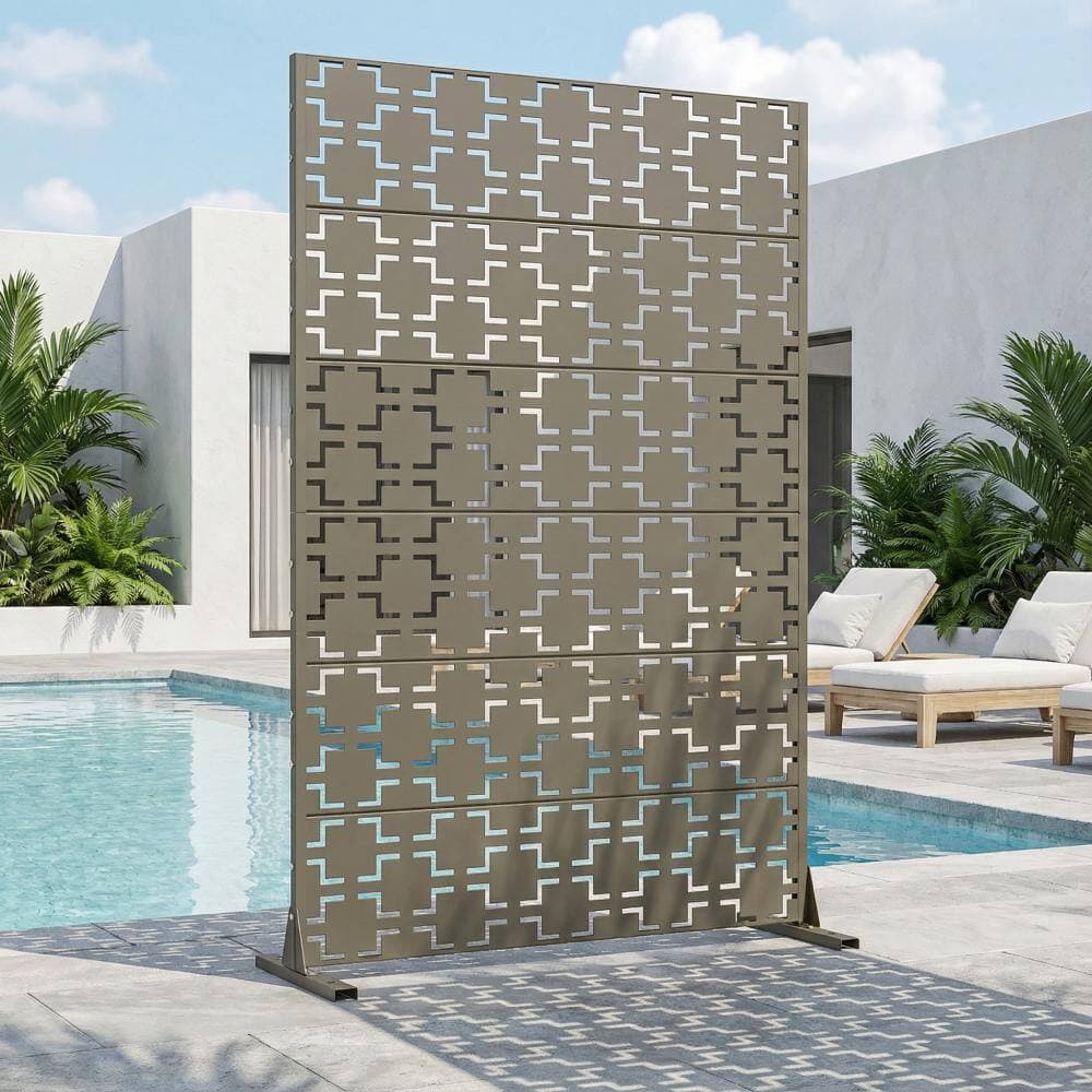Dovelina 16 in. L x 72 in. H x 47 in. W Galvanized Metal Wall Sculptures Outdoor Privacy Screens Garden Fence in Olive Gray (2)