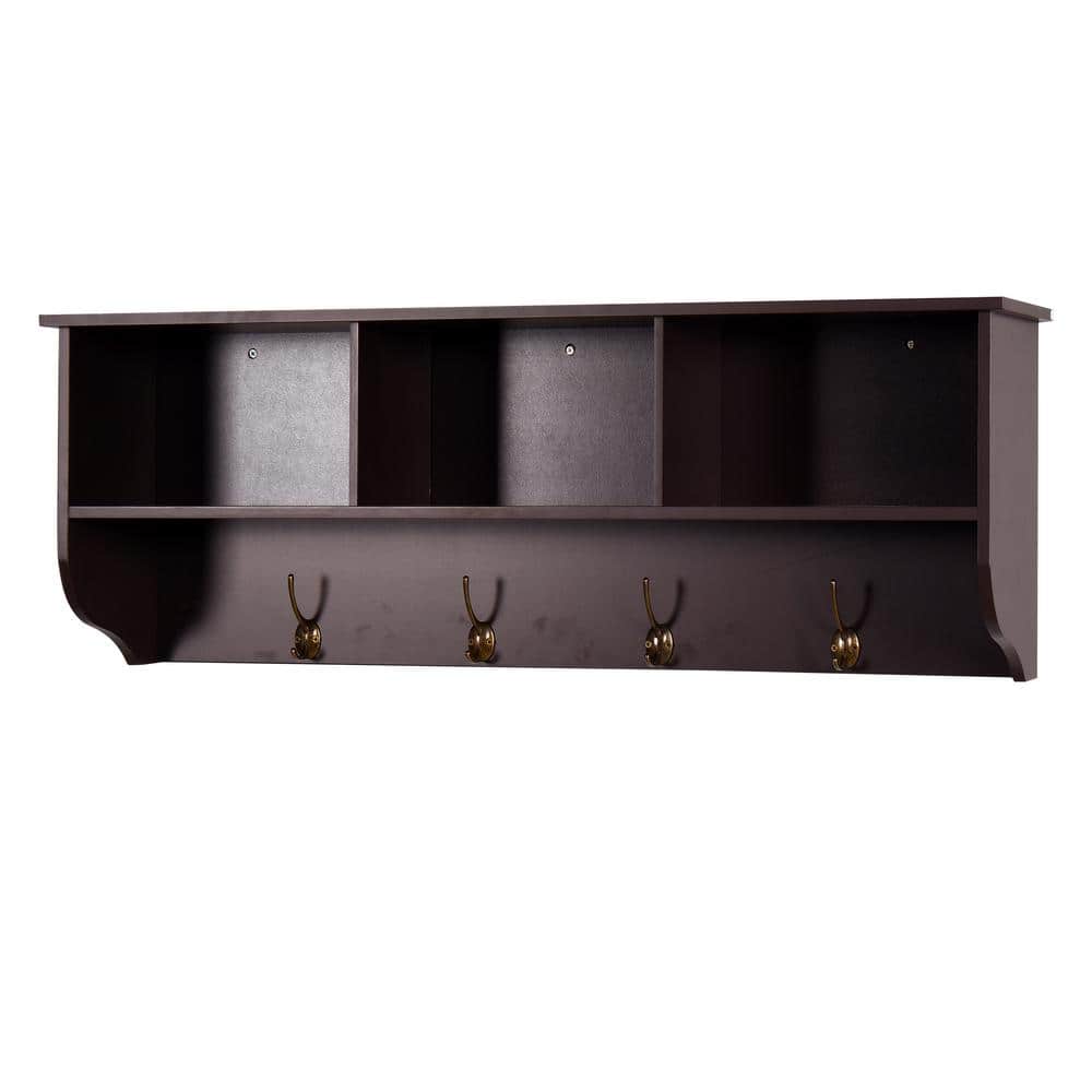 Unbranded 38.58 in. W x 7.87 in. D x 13.78 in. H Bathroom Storage Wall Cabinet in Black with 4 Dual Hooks (1)