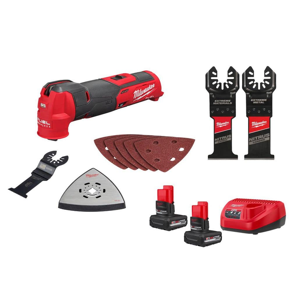 Milwaukee M12 FUEL 12V Oscillating Multi-Tool w/5.0Ah Battery 2-Pk Starter Kit & Nitrus Carbide Blade (2-Pk)