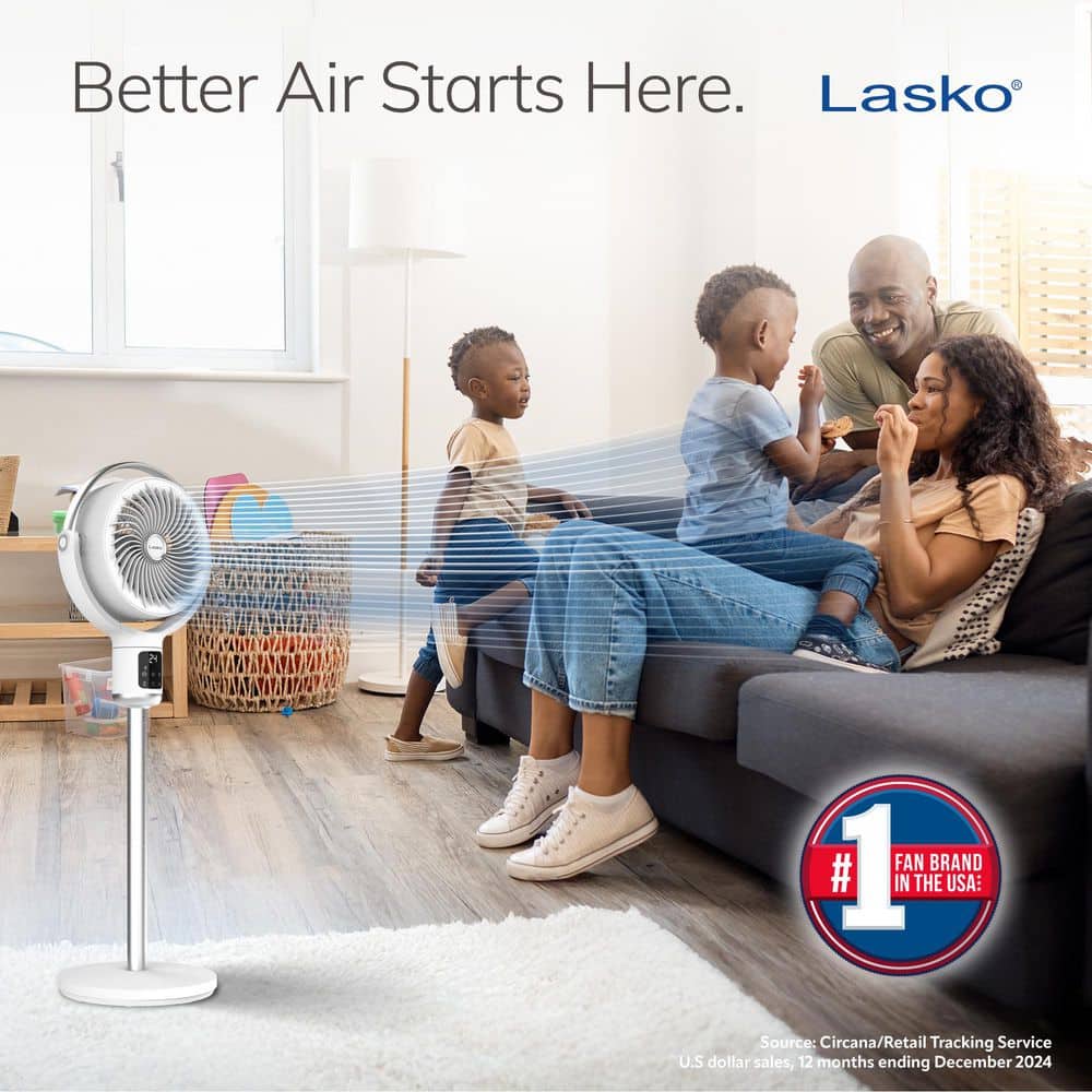 Lasko Whirlwind 7 in. 24-Speed Pedestal Fan in White with Quiet DC Motor, Dual Oscillation, 4-Fan Modes, Timer and Remote (2)