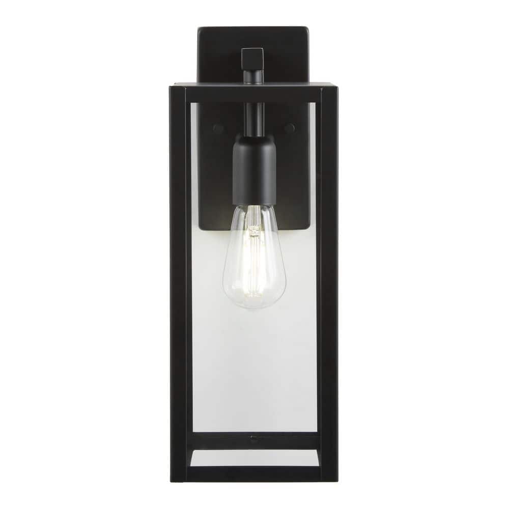 Hampton Bay Hurley 16 in. 1-Light Modern Black Hardwired Outdoor Wall Light Lantern Sconce with Clear Glass Shade (3)