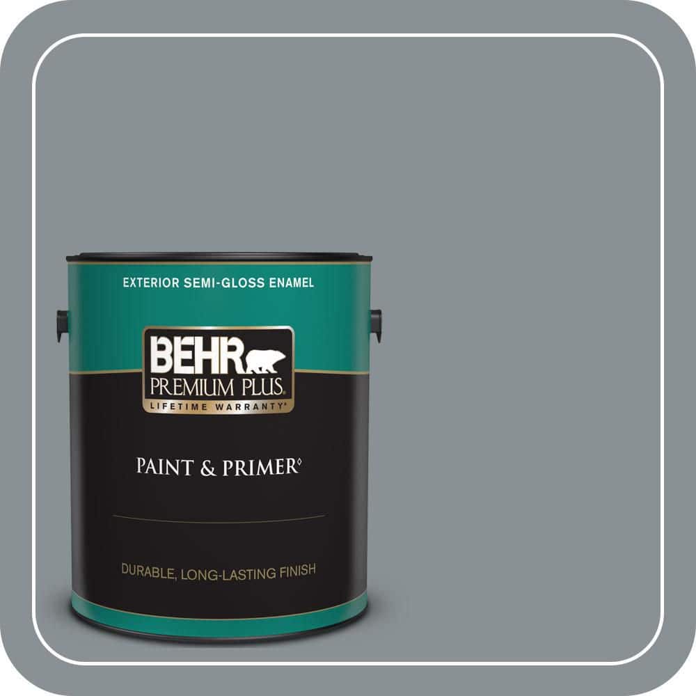 BEHR PREMIUM PLUS 1 gal. #MQ5-29 Gotham Gray Semi-Gloss Enamel Exterior Paint & Primer