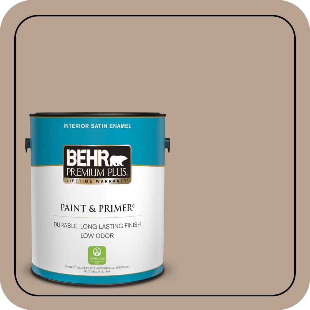 BEHR PREMIUM PLUS 1 gal. #N190-4 Rugged Tan Satin Enamel Low Odor Interior Paint & Primer