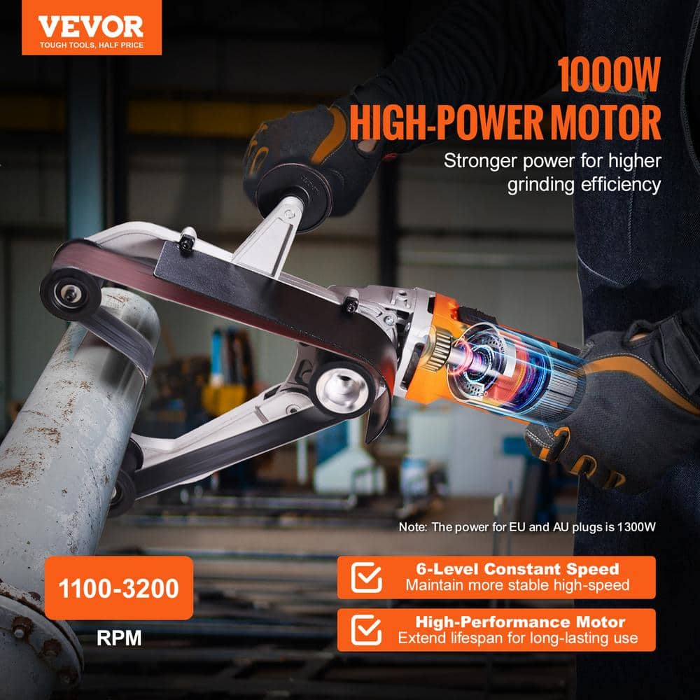 VEVOR Pipe Tube Polisher Grinder 1100-Watt Corded Belt Sander 6 Speeds 1100 to 3200 RPM, 3-Piece Belt for Burnishing Finishing (2)