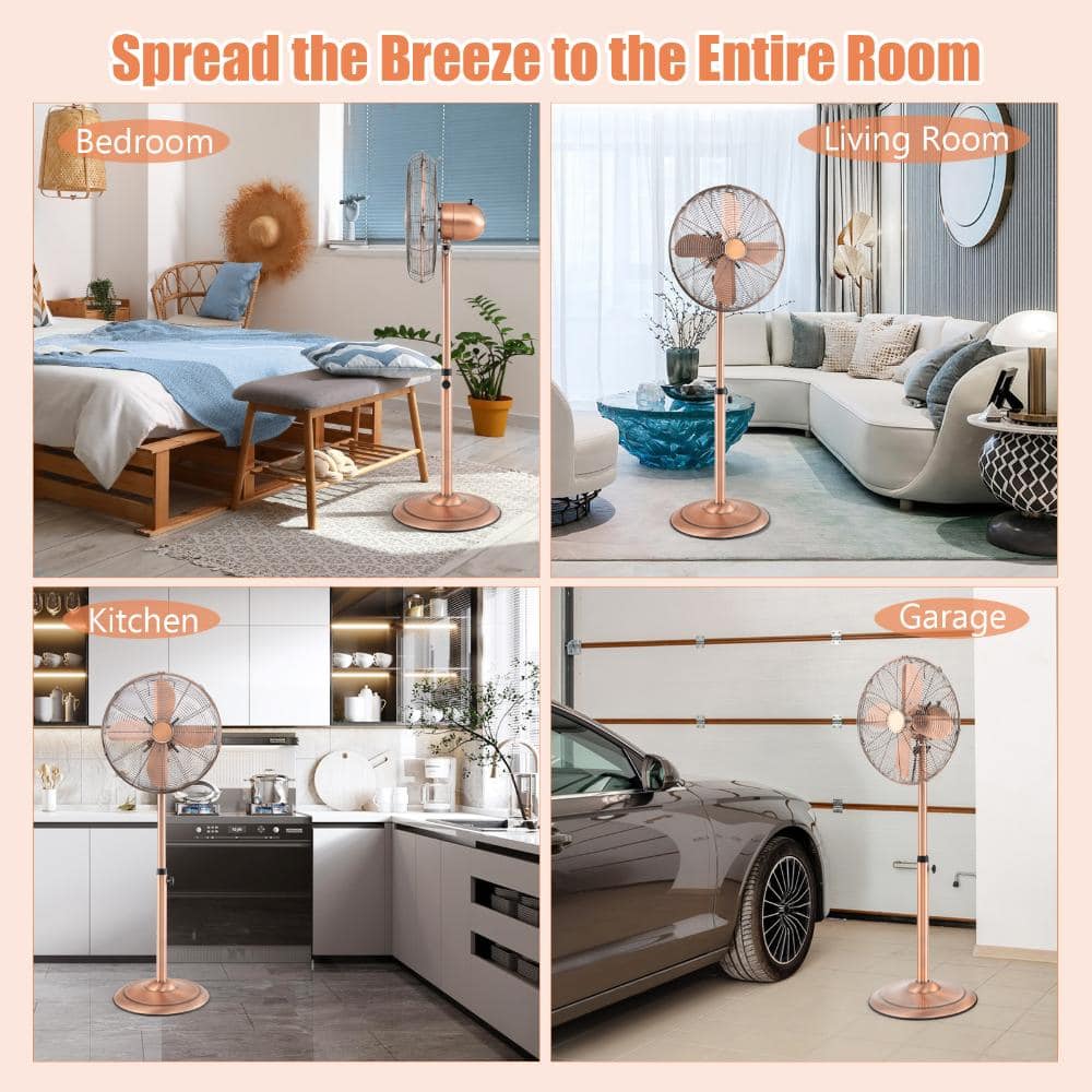 Bunpeony 16 in. Oscillating Pedestal Fan 3 Speed Adjustable Height Metal Floor Fan with Tilt Head Copper (2)