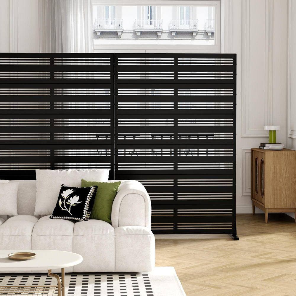 PexFix 6 ft. x 4 ft. Privacy Fence Screen 6-Panel Black Galvanized Metal for Garden Fence in Lattice Pattern (3)