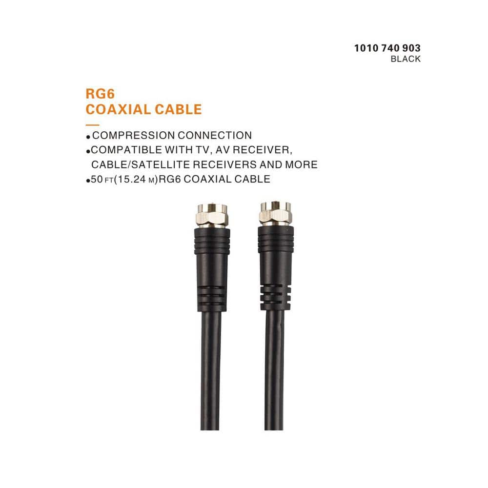 Commercial Electric 50 ft. Black 18-Gauge RG6 Coaxial Cable (4)