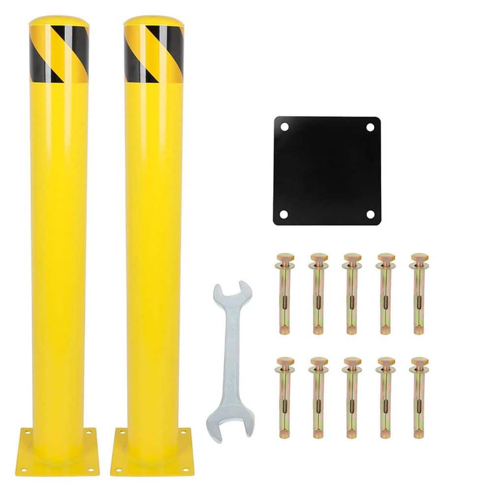 Tidoin 7.2 in. x 7.2 in. x 3.5 ft. Yellow and Black Steel Security Bollards Fence Post with Screws and Wrench (2-Pack) (1)