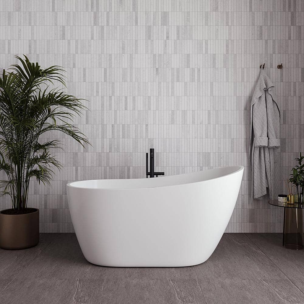 Streamline 55 in. x 28 in. Acrylic Freestanding Soaking Bathtub in Glossy White with Matte Black Drain (1)