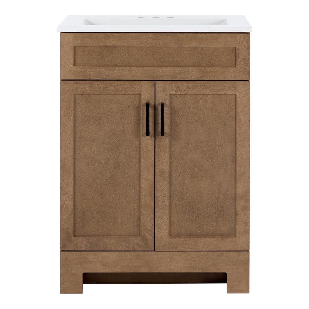 Glacier Bay Lyton 25 in. Single Sink Sand Freestanding Bath Vanity with White Cultured Marble Top (Assembled) (3)