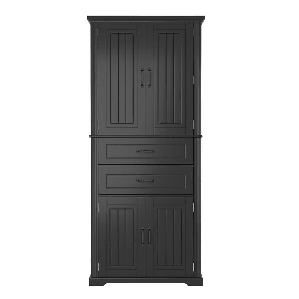 YSQCAR 30 in. W x 15.8 in. D x 72.5 in. H Freestanding Black Linen Cabinet with 2 Drawers and Slide Rails and Adjustable Shelf (1)