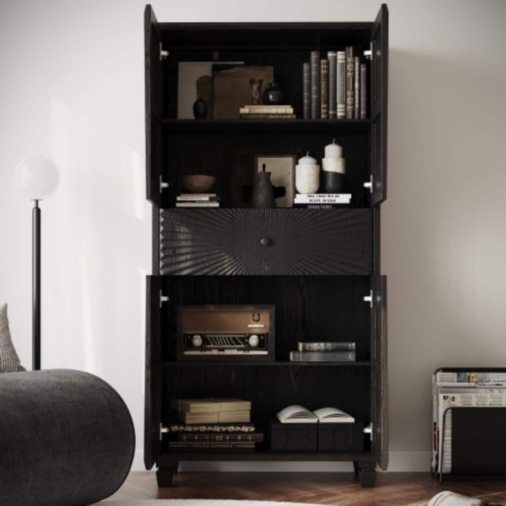 Unbranded 33 in. W x 24 in. D x 64.8 in. H Bathroom Black Linen Cabinet (3)