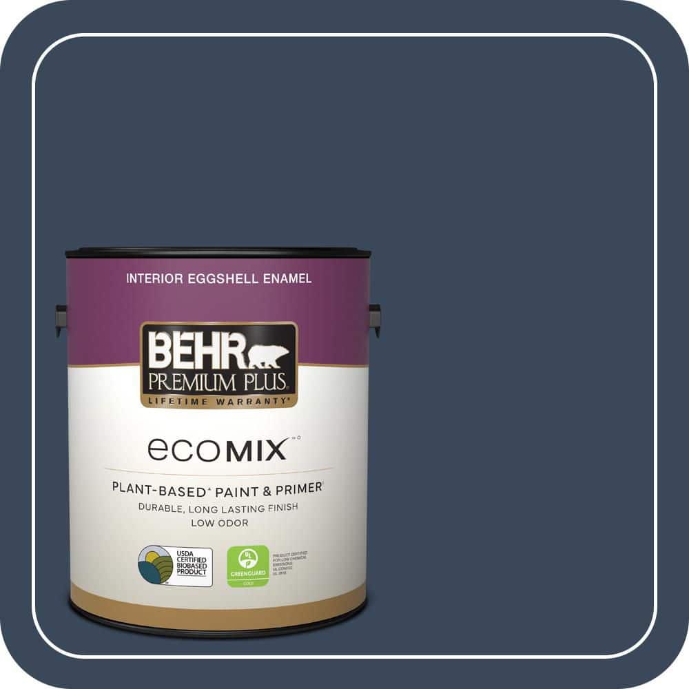 BEHR PREMIUM PLUS 1 gal. #M500-7 Very Navy Eggshell Enamel EcoMix Plant-Based Interior Paint & Primer (1)