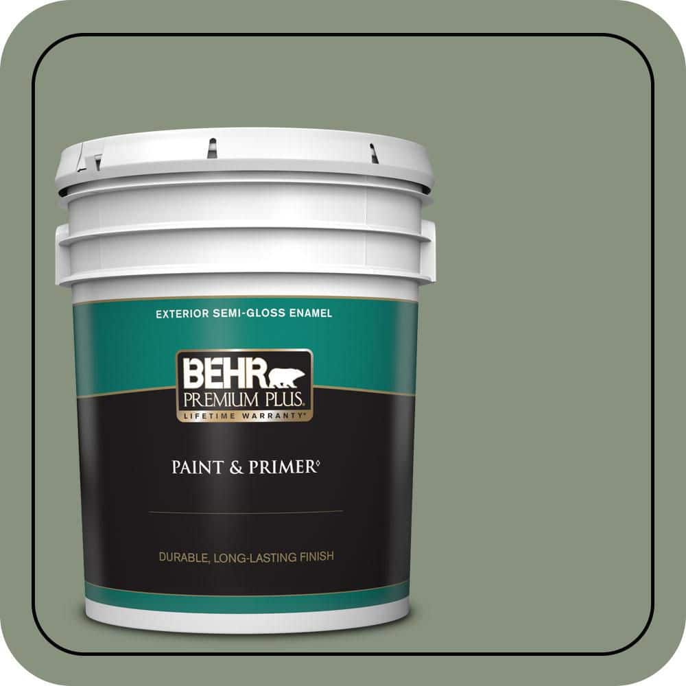 BEHR PREMIUM PLUS 5 gal. #N390-5 Eucalyptus Wreath Semi-Gloss Enamel Exterior Paint & Primer