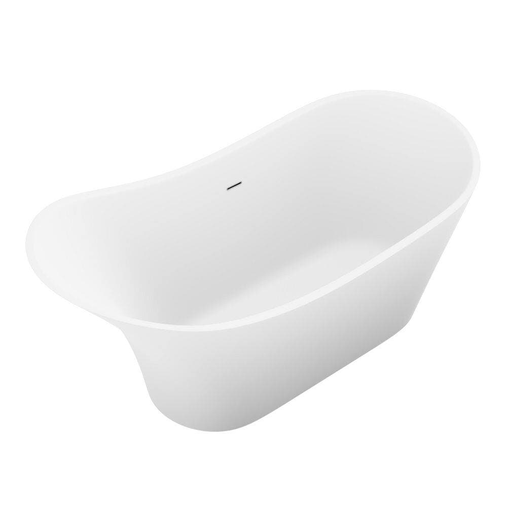 ANZZI Tuasavi Series 68 in. x 29 in. Flat Bottom Solid Surface Freestanding Soaking Bathtub with Center Drain in Matte White (2)