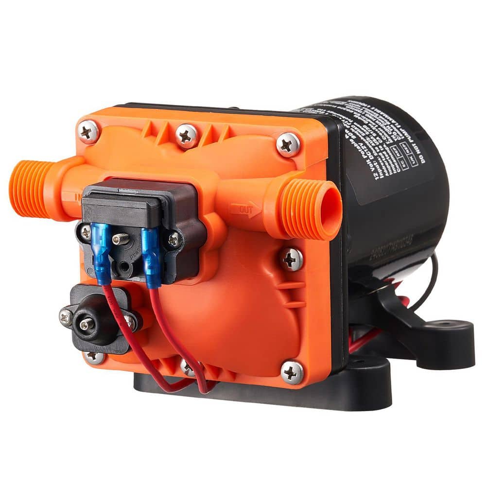 SKYSHALO 12-Volt Diaphragm Pump, 1/2 in. MNPT for RV/Yacht, 3 GPM, 4-Chamber DC Water Pump with Auto Pressure Switch 40-100 PSI (1)