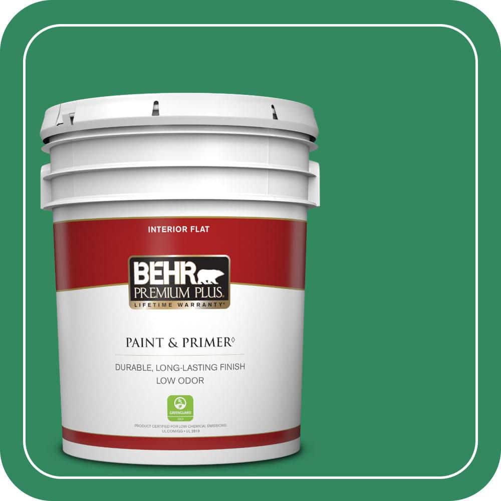 BEHR PREMIUM PLUS 5 gal. #P420-6 Exquisite Emerald Flat Low Odor Interior Paint & Primer