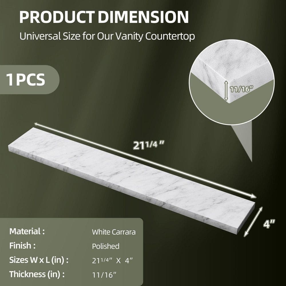 Getpro 21.25 in. W x 4 in. H Marble Vanity Sidesplash in White for Bathroom Vanity Sidesplash, Window Sill, Door Transitions (2)