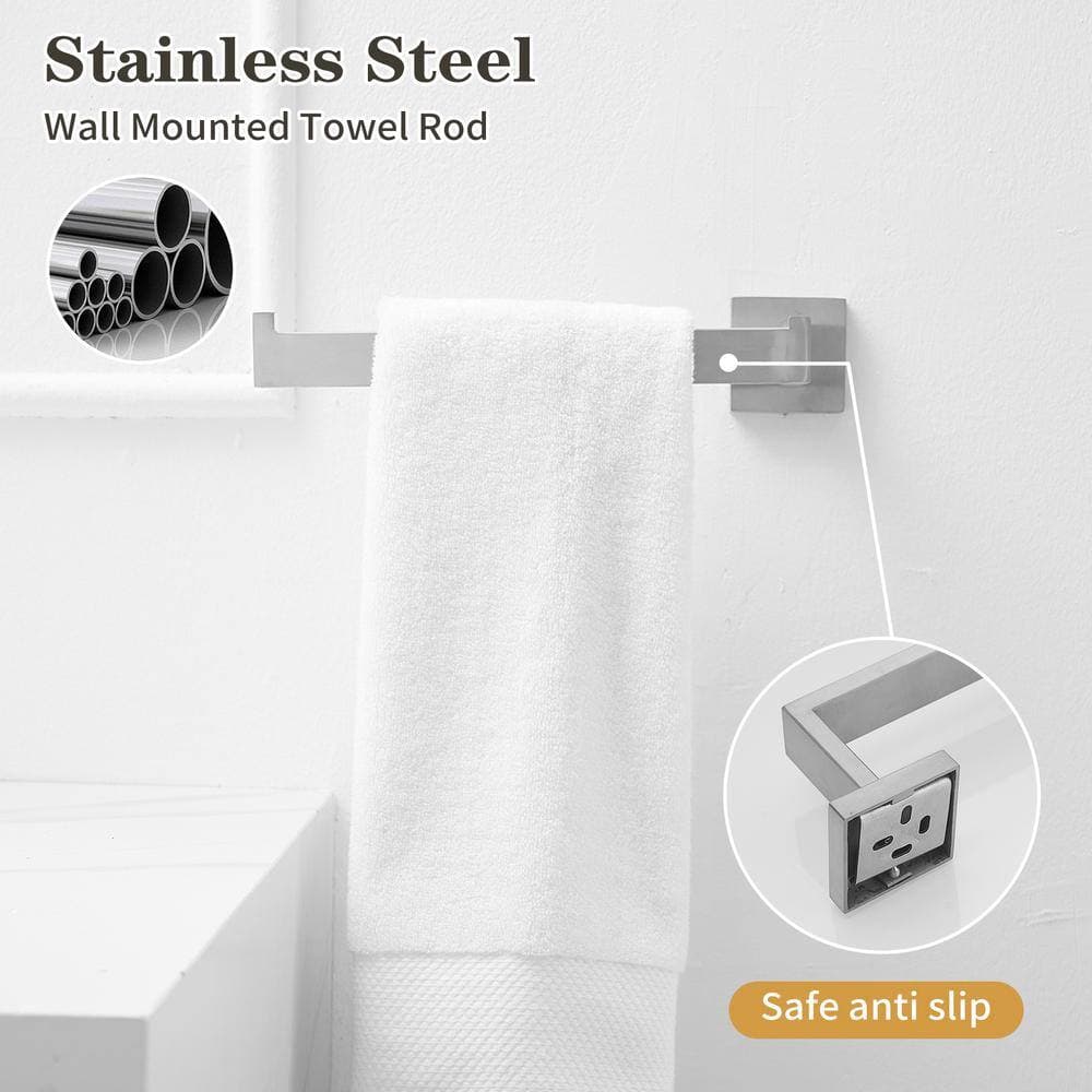 HOMEMYSTIQUE 4-Piece Bathroom Hardware Set with Towel Bar/Rack, Towel/Robe Hook, Towel Ring in Brushed Nickel (3)