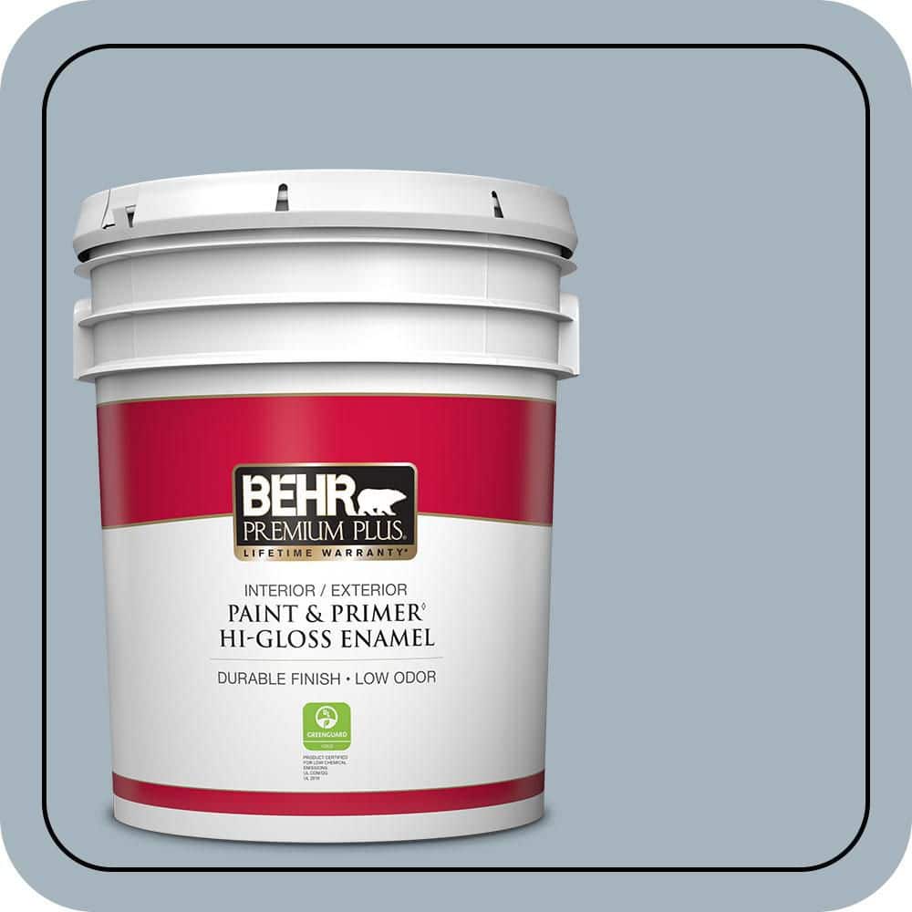 BEHR PREMIUM PLUS 5 gal. #N480-3 Shadow Blue Hi-Gloss Enamel Interior/Exterior Paint & Primer