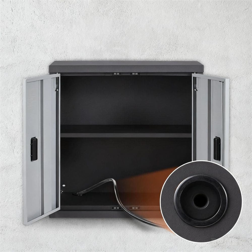 Tahanbath Metal 27.44 in. W x 27.63 in. D x 3.42 in. H Bathroom Storage Wall Cabinet in Black with Adjustable Shelf (2)