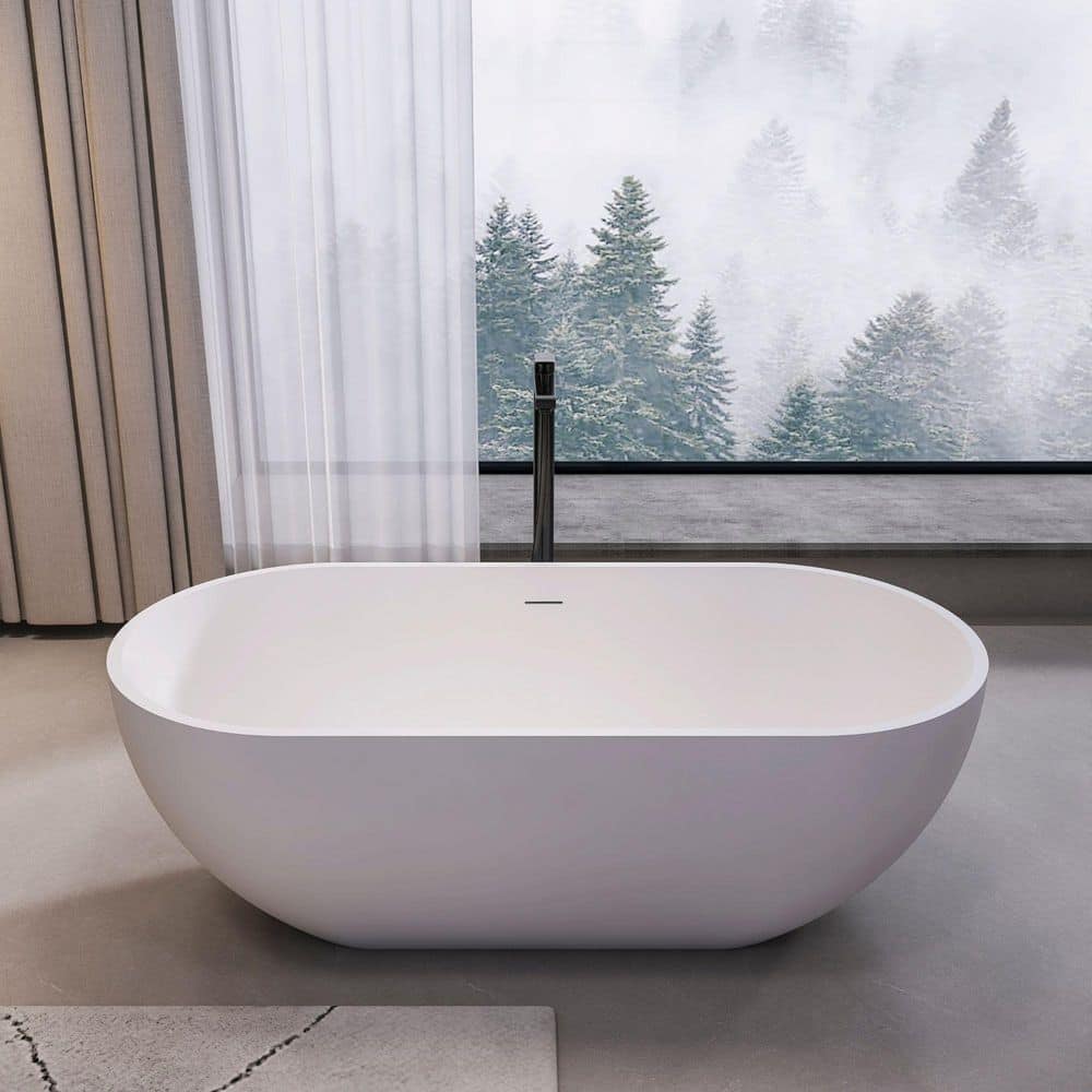 Xspracer Pure 29.5 in. Solid Surface Stone Resin Freestanding Flatbottom Soaking Bathtub (4)