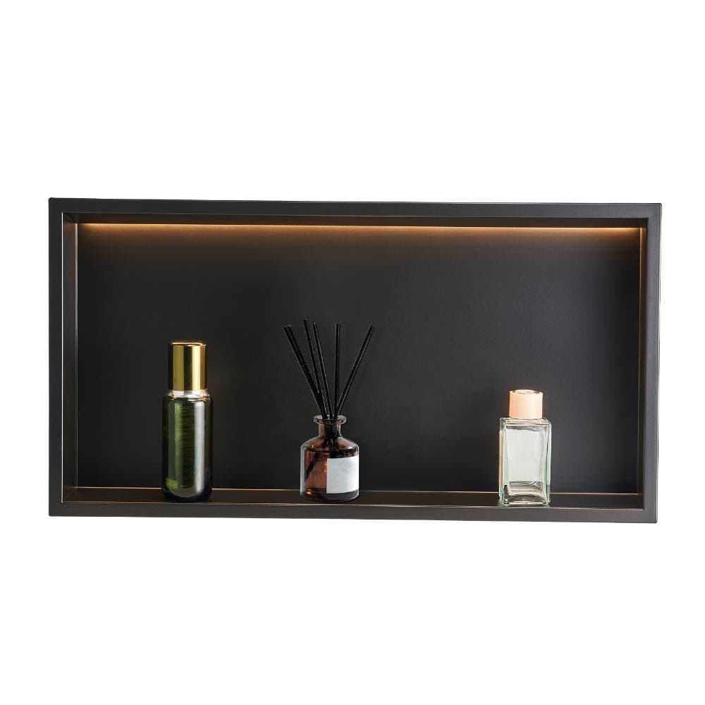 HONGGE Shower Niche 13 x 25 x 4 in. Recessed Wall Niche with LED Strip, 304 Stainless Steel Organizer, Black (1)