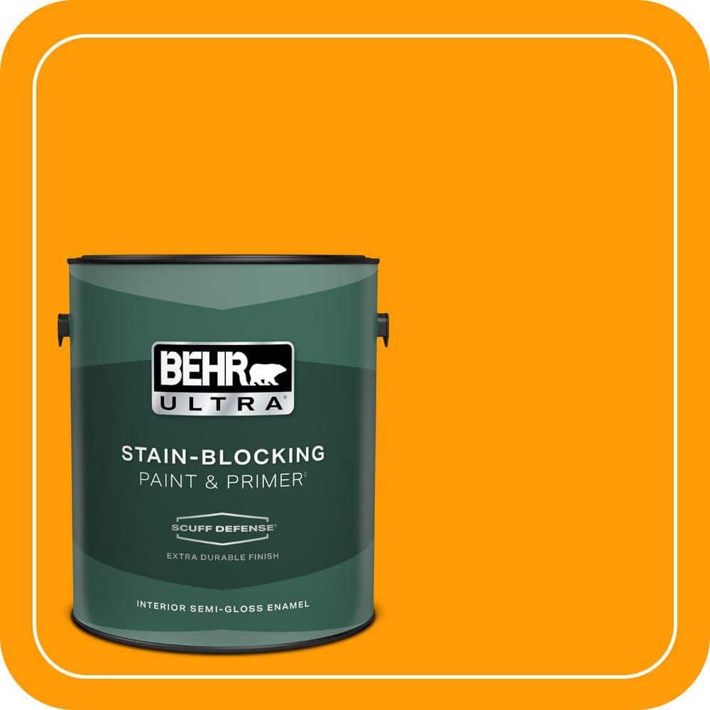 BEHR ULTRA 1 gal. #S-G-320 Atomic Tangerine Extra Durable Semi-Gloss Enamel Interior Paint & Primer