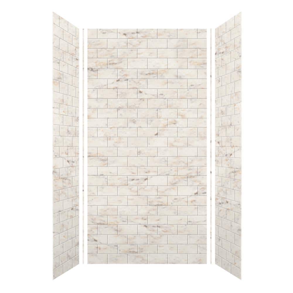 Transolid SaraMar 36 in. x 48 in. x 96 in. 3-Piece Easy Up Adhesive Alcove Shower Wall Surround in Biscotti Marble (2)