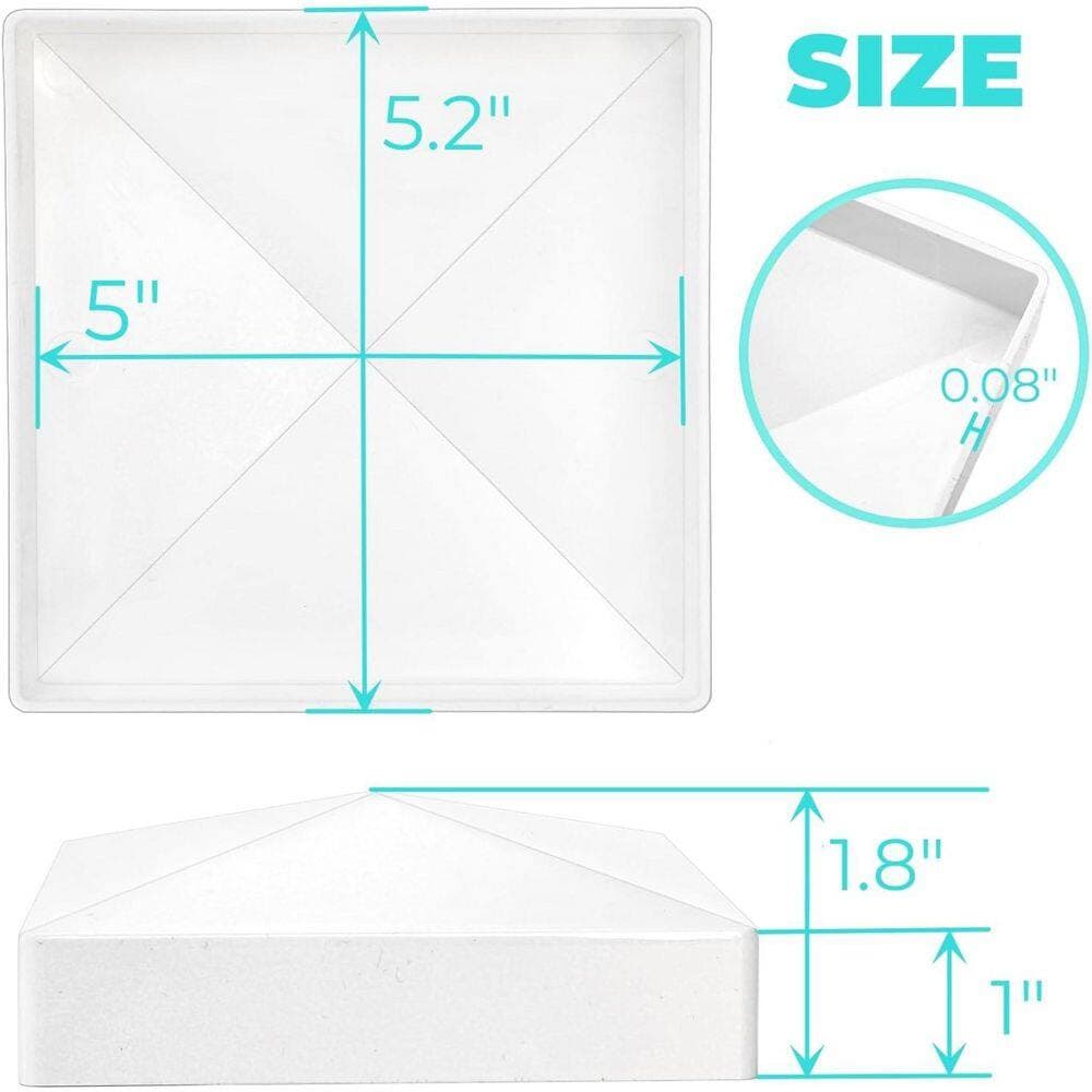 Afoxsos 5 x 5 Vinyl PVC Fence Post Caps Pyramid Design for Deck Mailbox Lamp Post Dock White 12-Pack Cable Railing System (3)