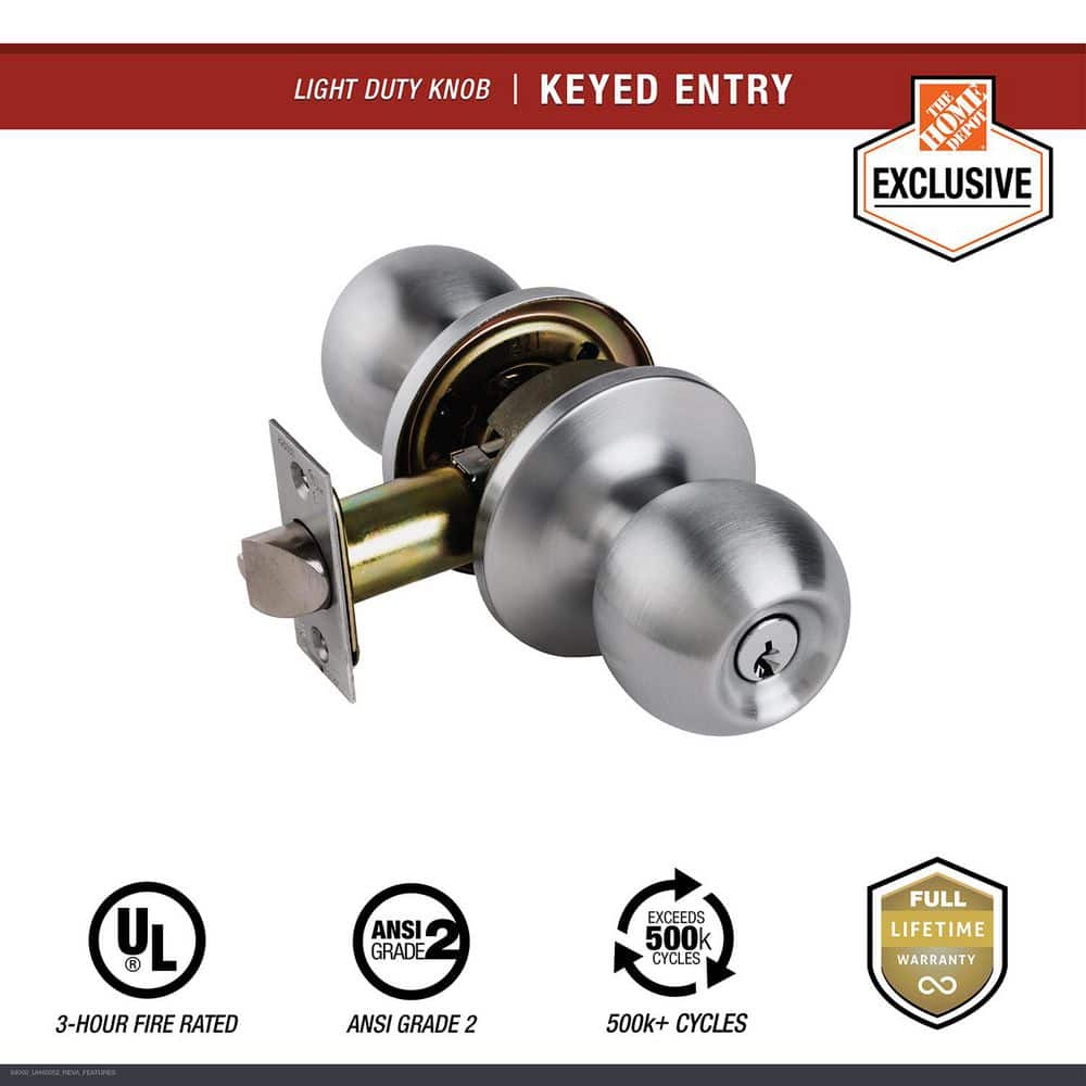 Universal Hardware Light Duty Commercial Entry Knob, UL 3-Hour Fire ANSI Grade 2, Satin Chrome Finish