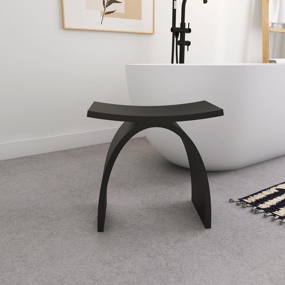 SJ STAR&JANE 16 in. x 9 in. Solid Surface Shower Stool Vanity Seat Walk In Shower Seat in Black (3)