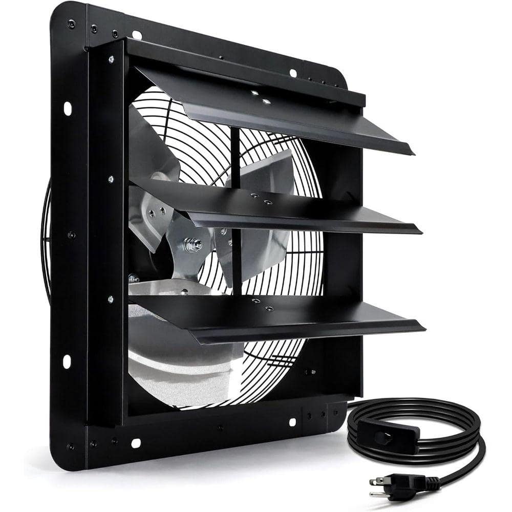 KIWDZFU 14 in. Wall Mount Shutter Exhaust Fan, 1088 CFM, Black, for Greenhouse, Garage, Barn Ventilation (1)