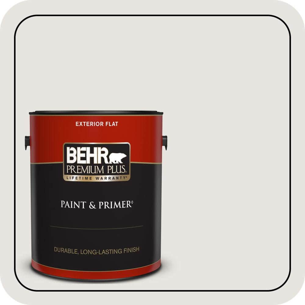 BEHR PREMIUM PLUS 1 gal. #PR-W08 Ambience White Flat Exterior Paint & Primer
