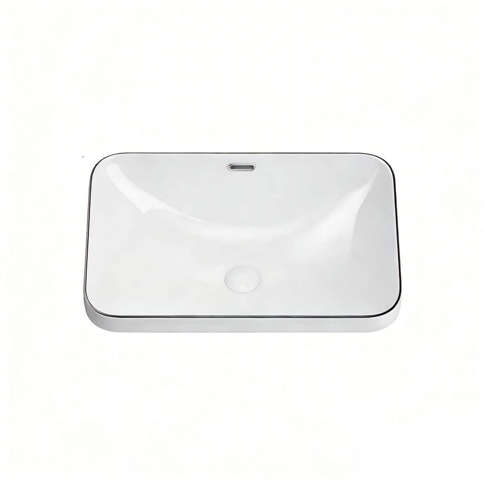 cadeninc 22.05 in. x 15.36 in. White with Black Lines Ceramic Rectangular Undermount Bathroom Sink (1)