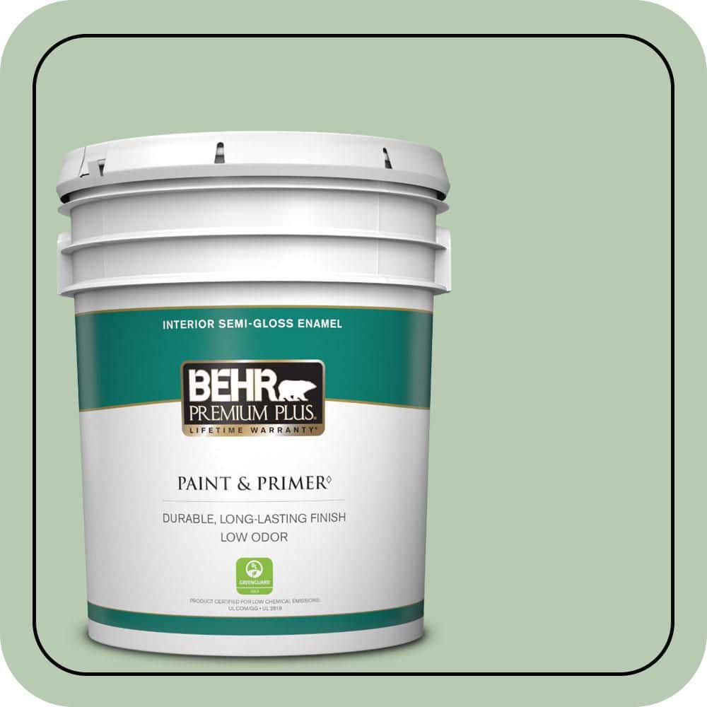 BEHR PREMIUM PLUS 5 gal. #S400-3 Healing Aloe Semi-Gloss Enamel Low Odor Interior Paint & Primer