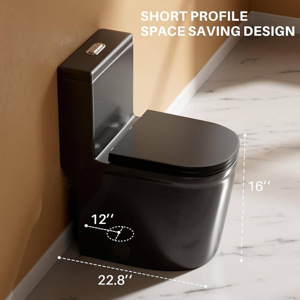 Yingze 12 in. 1-Piece 1.1/1.6 GPF Dual Flush Round Toilet in Matte Black with Soft Close Seat for Small Tiny Mini Bathroom (2)