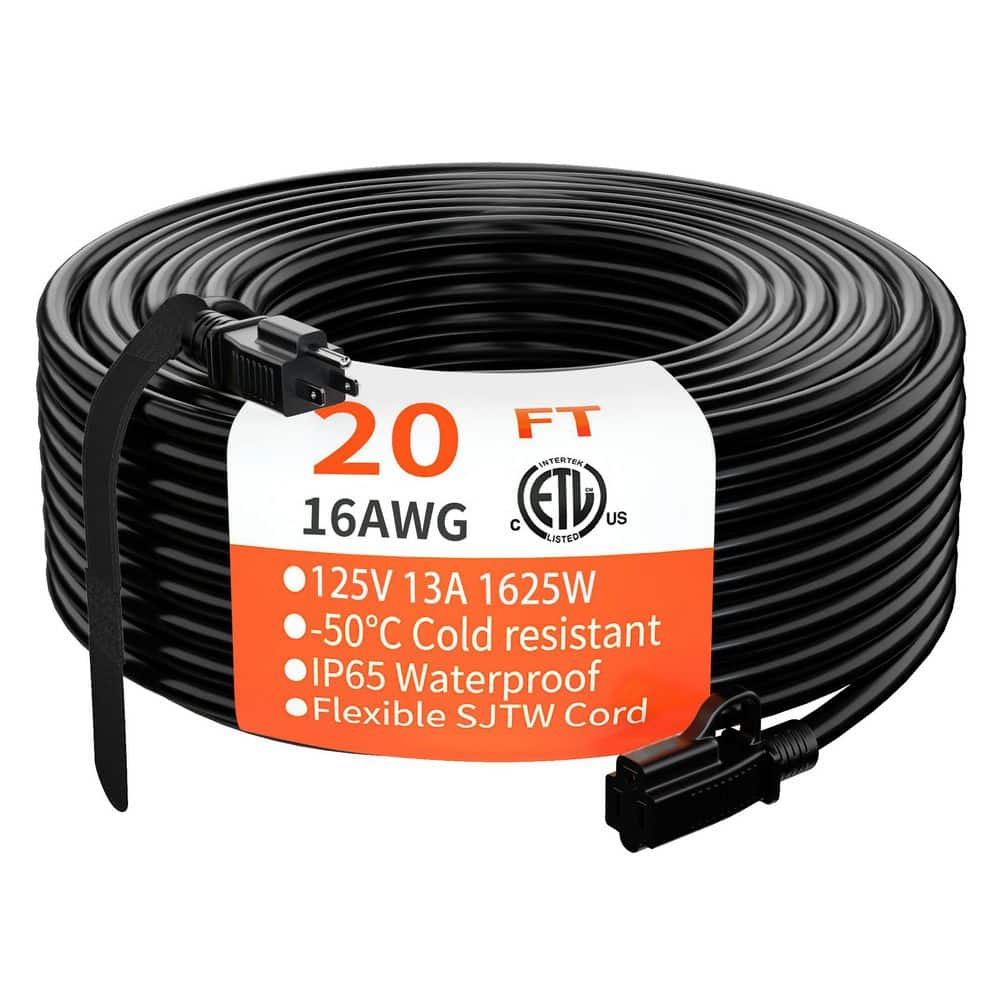 Unbranded 20 ft. 1625 Watt 16AWG 1-Conductor SJTW Rated Indoor Outdoor Braided Extension Cord with Tri-tap Lighted End Black (1)